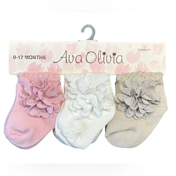Ava Olivia NWT 6 pk Baby Girl Flower Bow Socks Booties - Picture 1 of 2